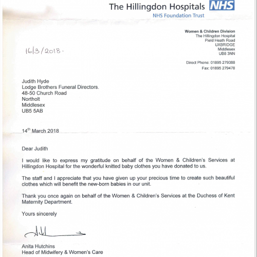 Judy Hyde Gets Special Thanks from Hillingdon Hospital
