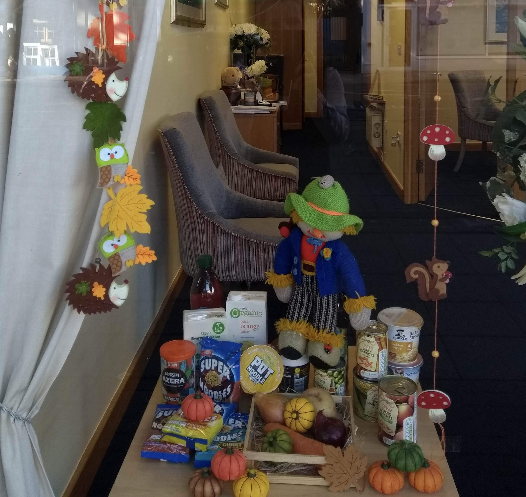 Harvest Festival Window Display at Molesey Branch