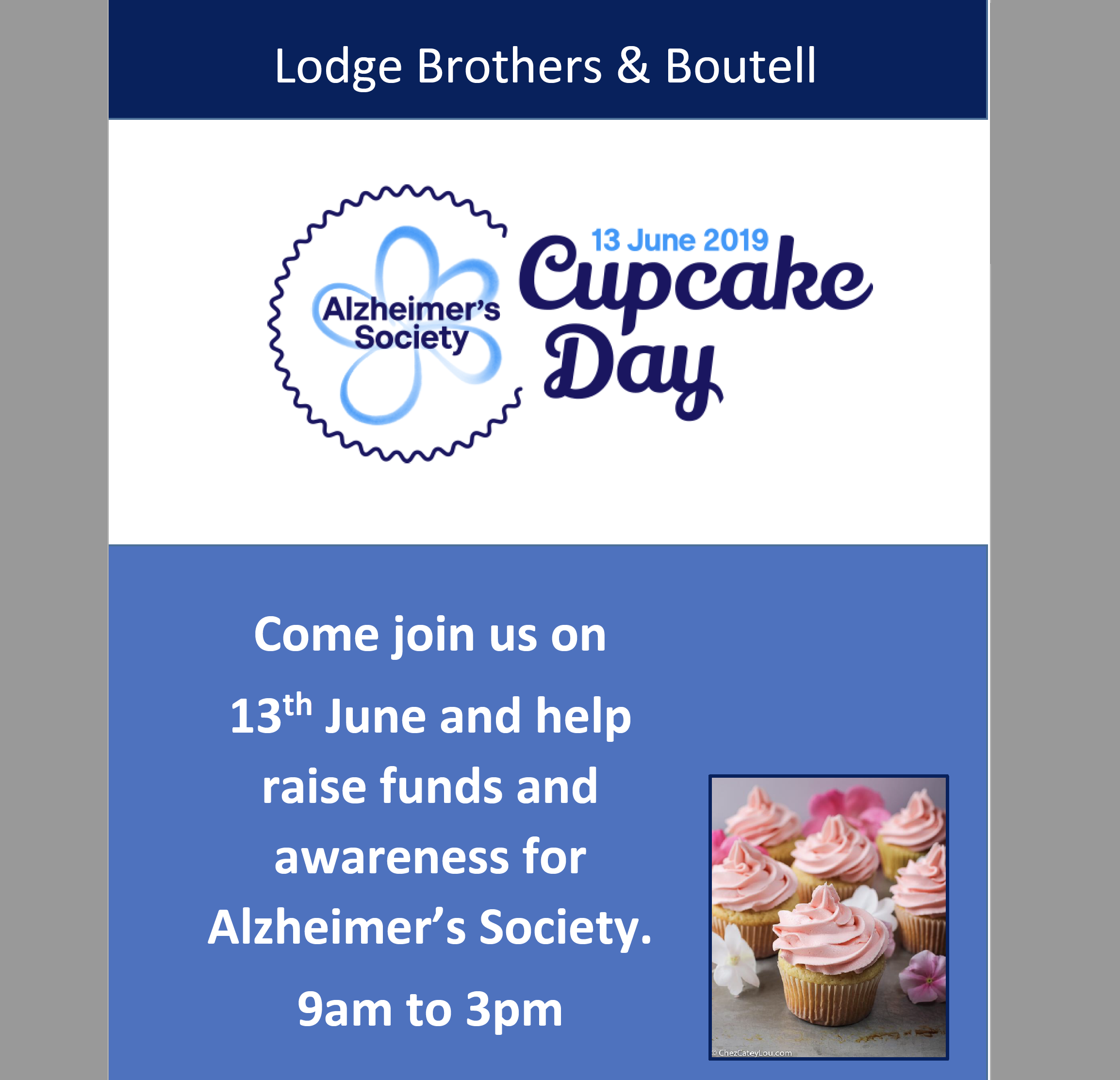 Alzheimer’s Society ‘Cupcake Day’ 13th June 2019