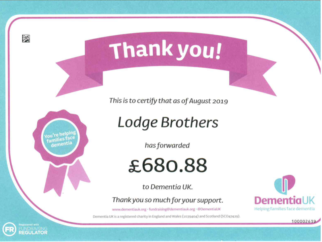 Lodge Brothers Surbiton Supports Dementia UK Lodge Brothers Surbiton Supports Dementia UK