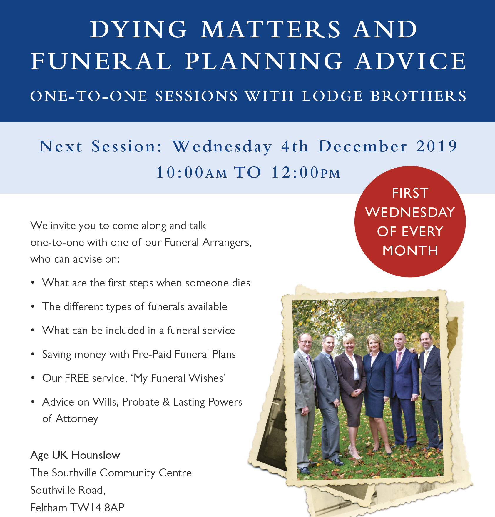 1-2-1 Advice Sessions on Dying Matters & Funeral Planning